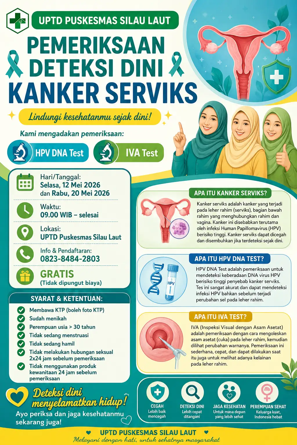 PEMERIKSAAN GRATIS DATANG LAGI! (HPV DNA Test & IVA Test)✨